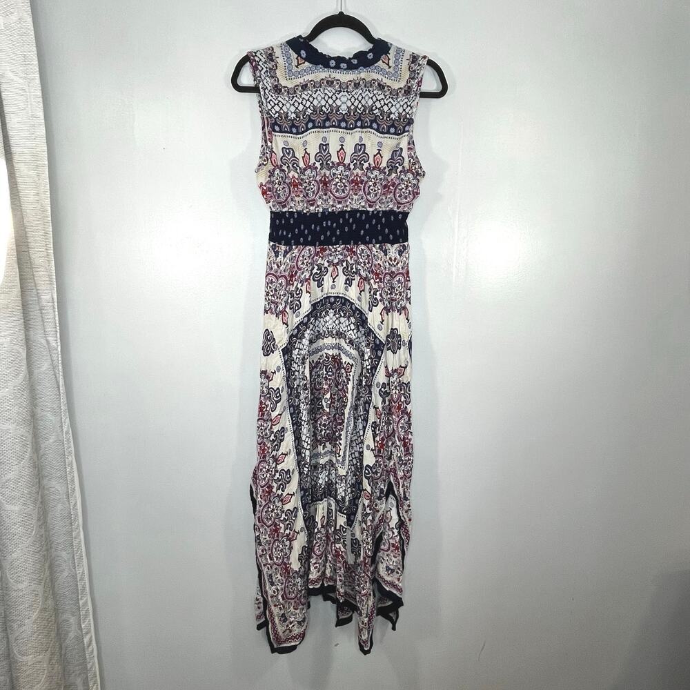Bila Women Midi Dress Floral Multicolor Boho Rayon Beach Size M Asymmetric Hem - Picture 2 of 12